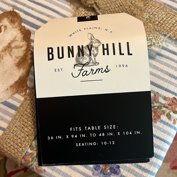 BUNNY HILL FARMS BHL Tablecloth Oblong 60" x 120'  Cotton Bunny Stripe Print NEW - Picture 9 of 11